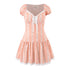French Girlish Fresh Sweet Lace Strap Printing Slim Fit Short Dress by Ragazza