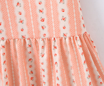 French Girlish Fresh Sweet Lace Strap Printing Slim Fit Short Dress by Ragazza