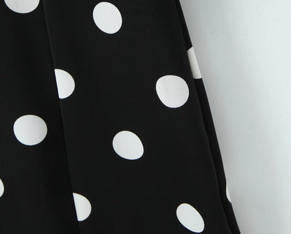 French Retro Dots Dress Women Holiday V neck Slim-Fit Flared Sleeves Slimming A line Dress by Ragazza