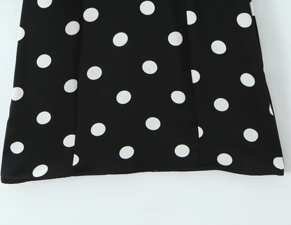 French Retro Dots Dress Women Holiday V neck Slim-Fit Flared Sleeves Slimming A line Dress by Ragazza