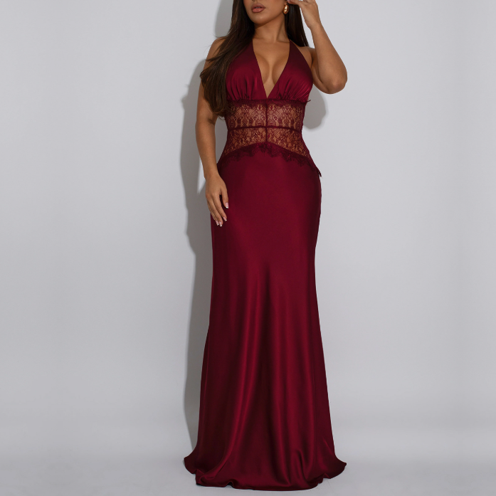 Women Wear Sexy Lace V neck Stitched Backless Dress Women by Ragazza