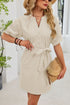 Women Clothing Spring Summer Solid Color Casual V neck Lace up Dress by Ragazza