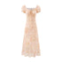 Retro Square Collar Lace up Bubble Sleeve Printed Dress Autumn High Waist Slim Slimming Vacation Maxi Dress by Ragazza