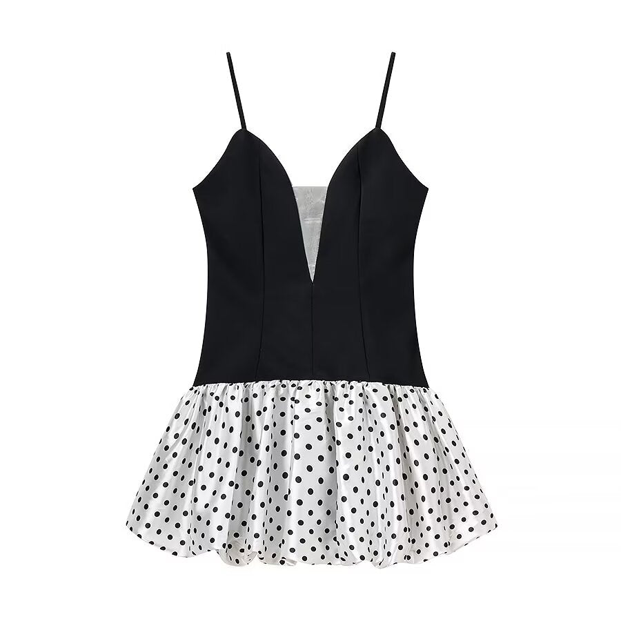 Women Clothing Sexy Polka Dot Stitching Strap Short Dress by Ragazza