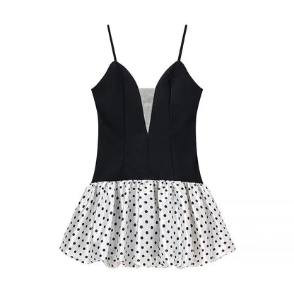 Women Clothing Sexy Polka Dot Stitching Strap Short Dress by Ragazza