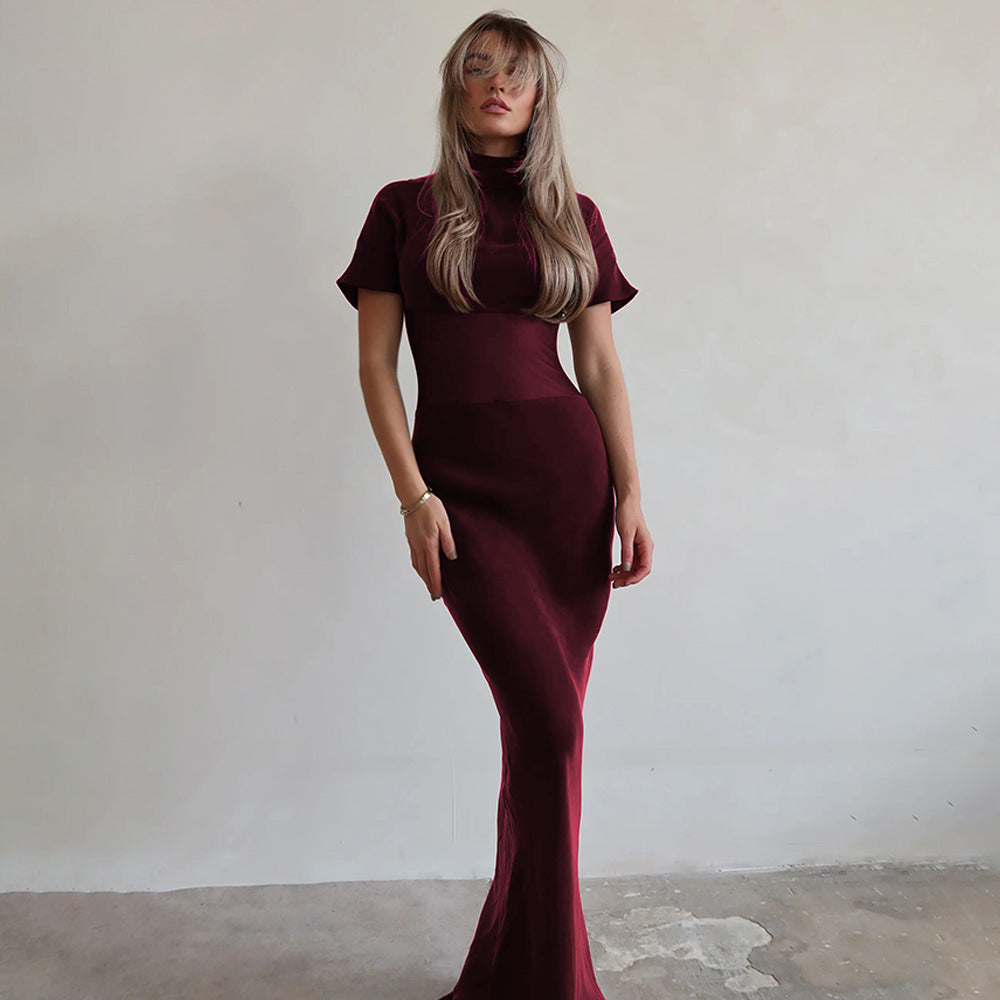 Wear See through Voile Half Turtleneck Dress Sexy Slim Fit Short Sleeved Mop Dress by Ragazza