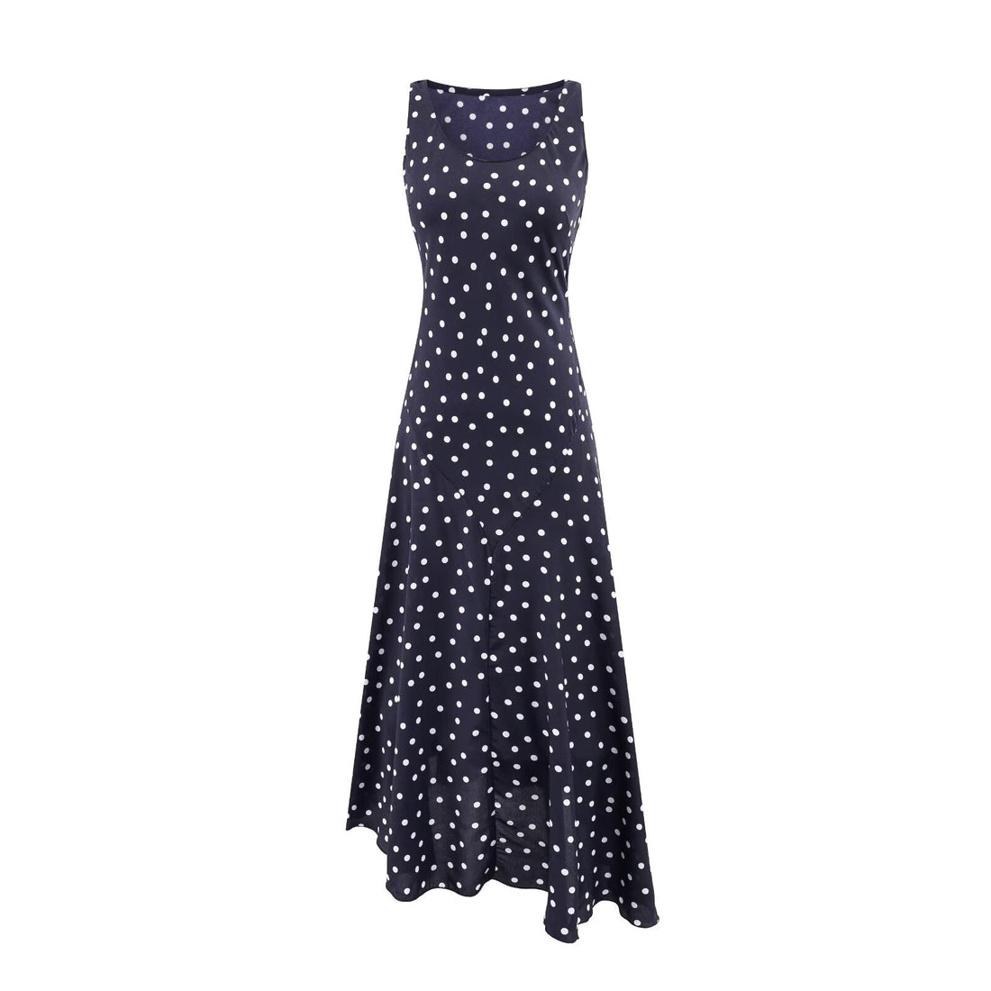 Mature Retro Square Collar Fitted Waist Polka Dots Dress Women Summer Sleeveless Slim Fitting Patchwork Irregular Asymmetric Polka Dot Maxi Dress by Ragazza