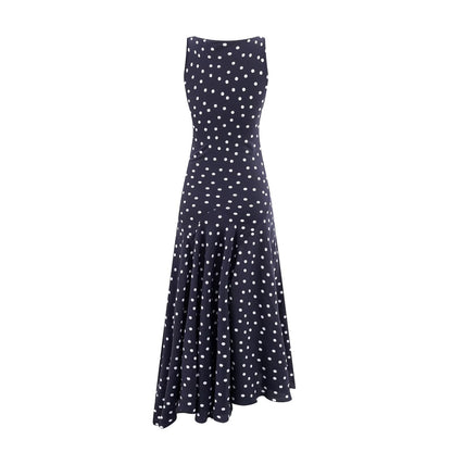 Mature Retro Square Collar Fitted Waist Polka Dots Dress Women Summer Sleeveless Slim Fitting Patchwork Irregular Asymmetric Polka Dot Maxi Dress by Ragazza