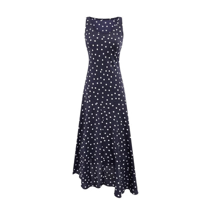 Mature Retro Square Collar Fitted Waist Polka Dots Dress Women Summer Sleeveless Slim Fitting Patchwork Irregular Asymmetric Polka Dot Maxi Dress by Ragazza