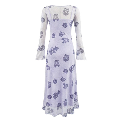 Winter Young Elegant Formal Dress Retro Printed Square Collar Slim Dress by Ragazza