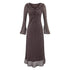 High Grade Polka Dot Printing Collared Lace up Split Cuff Dress Autumn Tight Waist Slim Fit Maxi Dress by Ragazza
