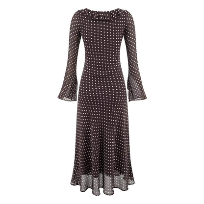 High Grade Polka Dot Printing Collared Lace up Split Cuff Dress Autumn Tight Waist Slim Fit Maxi Dress by Ragazza