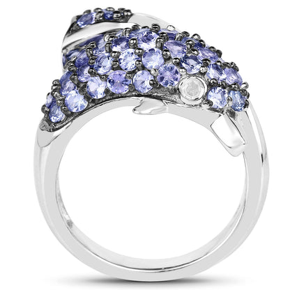 1.45 Carat Genuine Tanzanite and White Diamond .925 Sterling Silver Ring by Bids.com