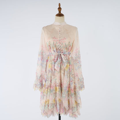 Women Short Printed Dress With Button Down Front by Ragazza