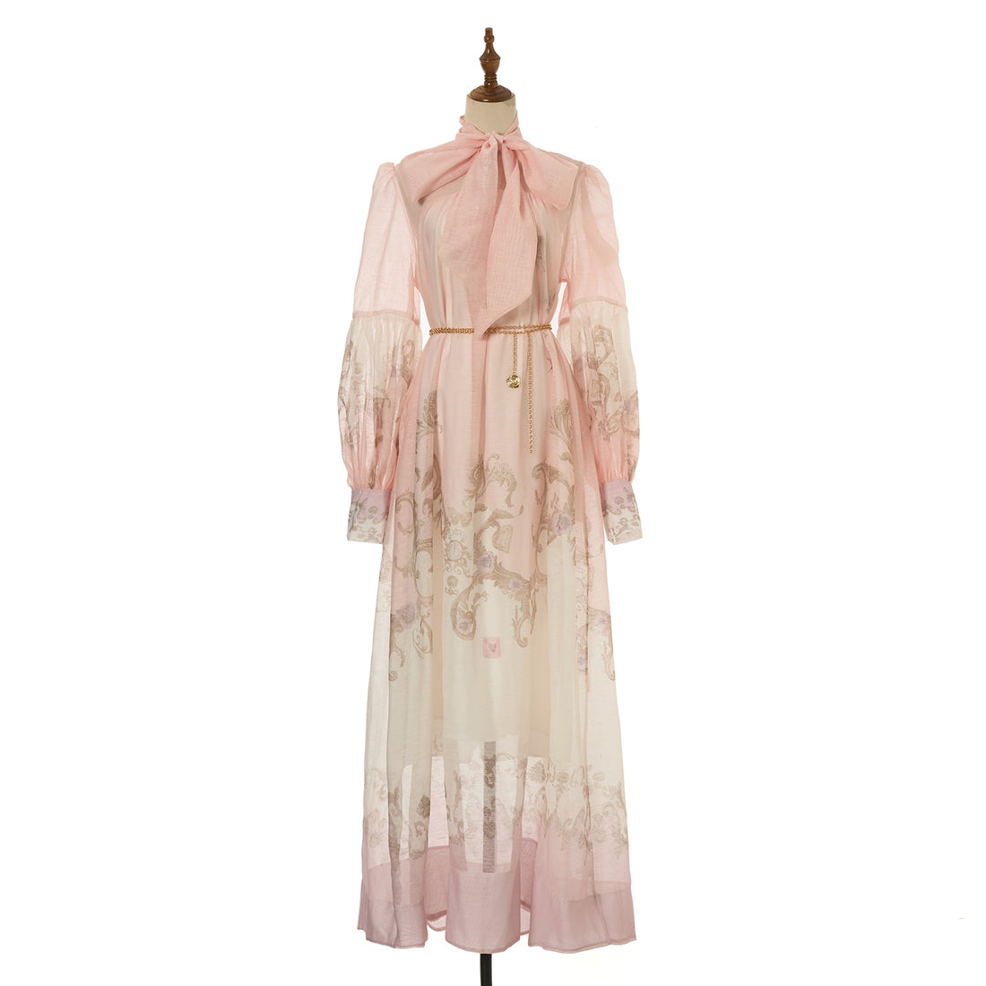 Women Loose Fitting V Neck Lantern Shaped Long Sleeved Wide Skirted Printed Dress by Ragazza