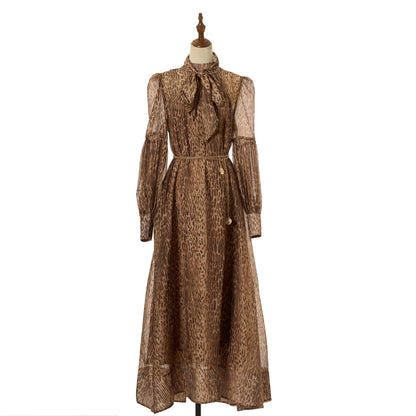 Women Loose Fitting V Neck Lantern Shaped Long Sleeved Wide Skirted Printed Dress by Ragazza