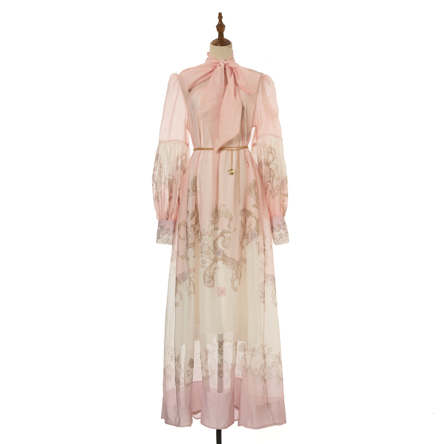 Women Loose Fitting V Neck Lantern Shaped Long Sleeved Wide Skirted Printed Dress by Ragazza