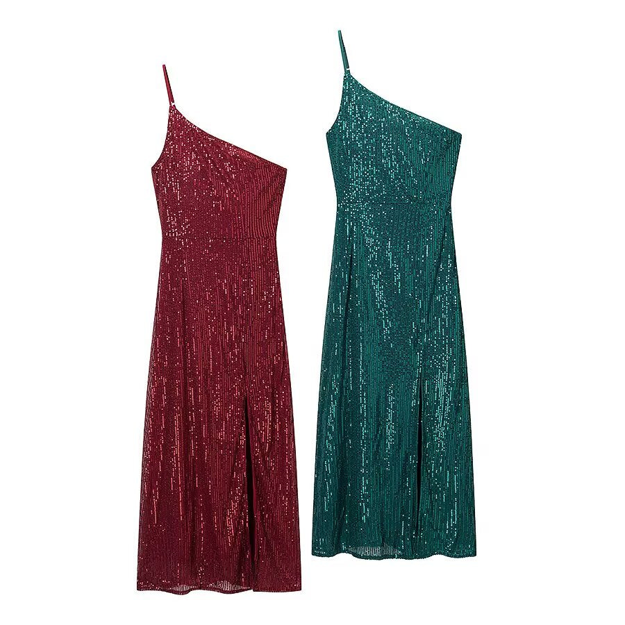 Winter Sexy Wind Shoulder Single Shoulder Suspender Split Dress by Ragazza