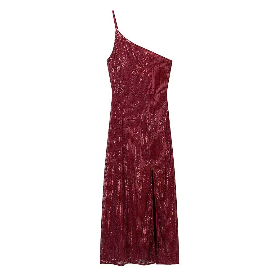 Winter Sexy Wind Shoulder Single Shoulder Suspender Split Dress by Ragazza