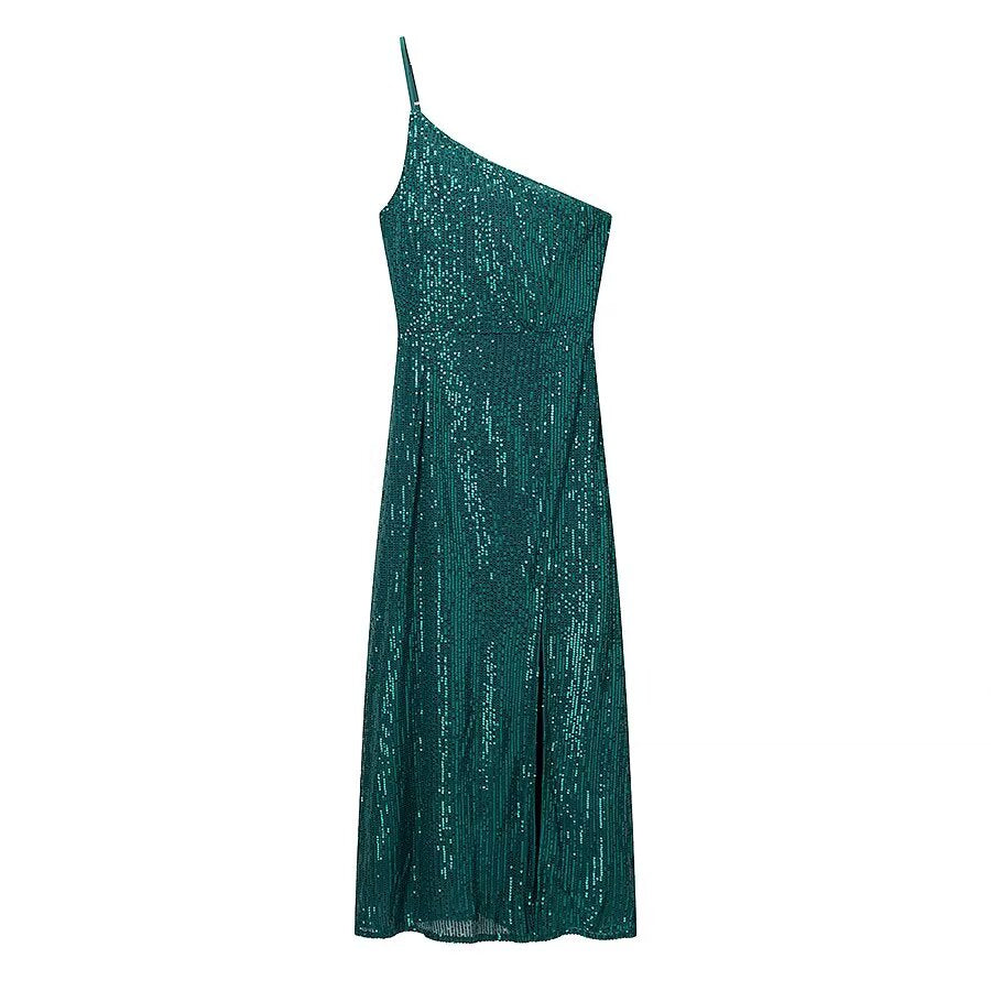 Winter Sexy Wind Shoulder Single Shoulder Suspender Split Dress by Ragazza