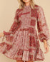 Women Clothing Western Imitation Bow Tie Cuff Patchwork Printed Dress by Ragazza