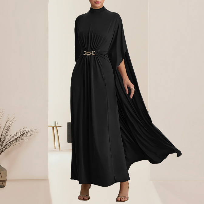 Women Wear Slim Fit Belt Buckle round Neck Shawl Dress by Ragazza
