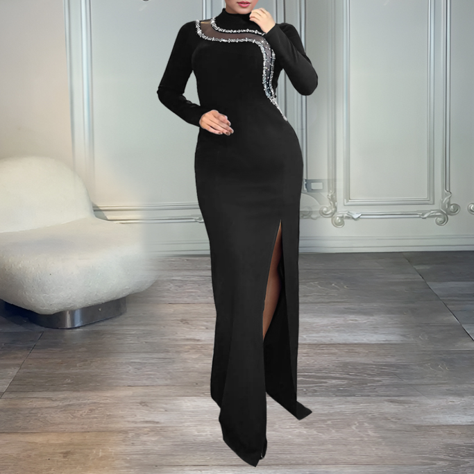 Women Wear Sexy Slim Fit Slit Drill Chain Long Sleeve Dress by Ragazza