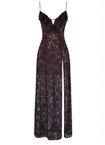 Lace Deep V Plunge Strap Dress Summer Sleeveless Slit Sexy Midi Dress by Ragazza