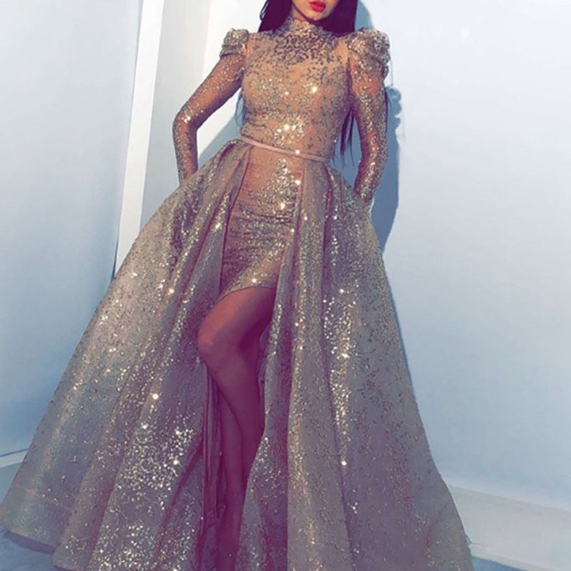 Women Clothing Independent Stand with Gold Big Swing Sexy Dress Slit Cocktail Evening Dress by Ragazza