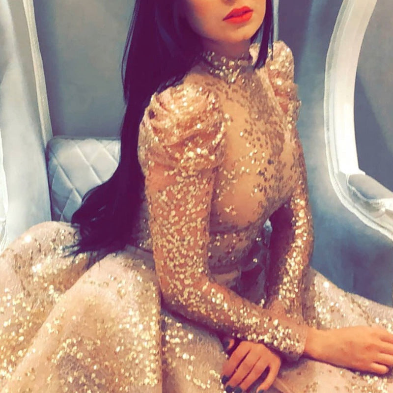 Women Clothing Independent Stand with Gold Big Swing Sexy Dress Slit Cocktail Evening Dress by Ragazza