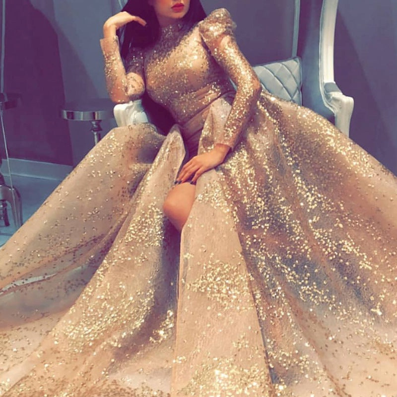 Women Clothing Independent Stand with Gold Big Swing Sexy Dress Slit Cocktail Evening Dress by Ragazza