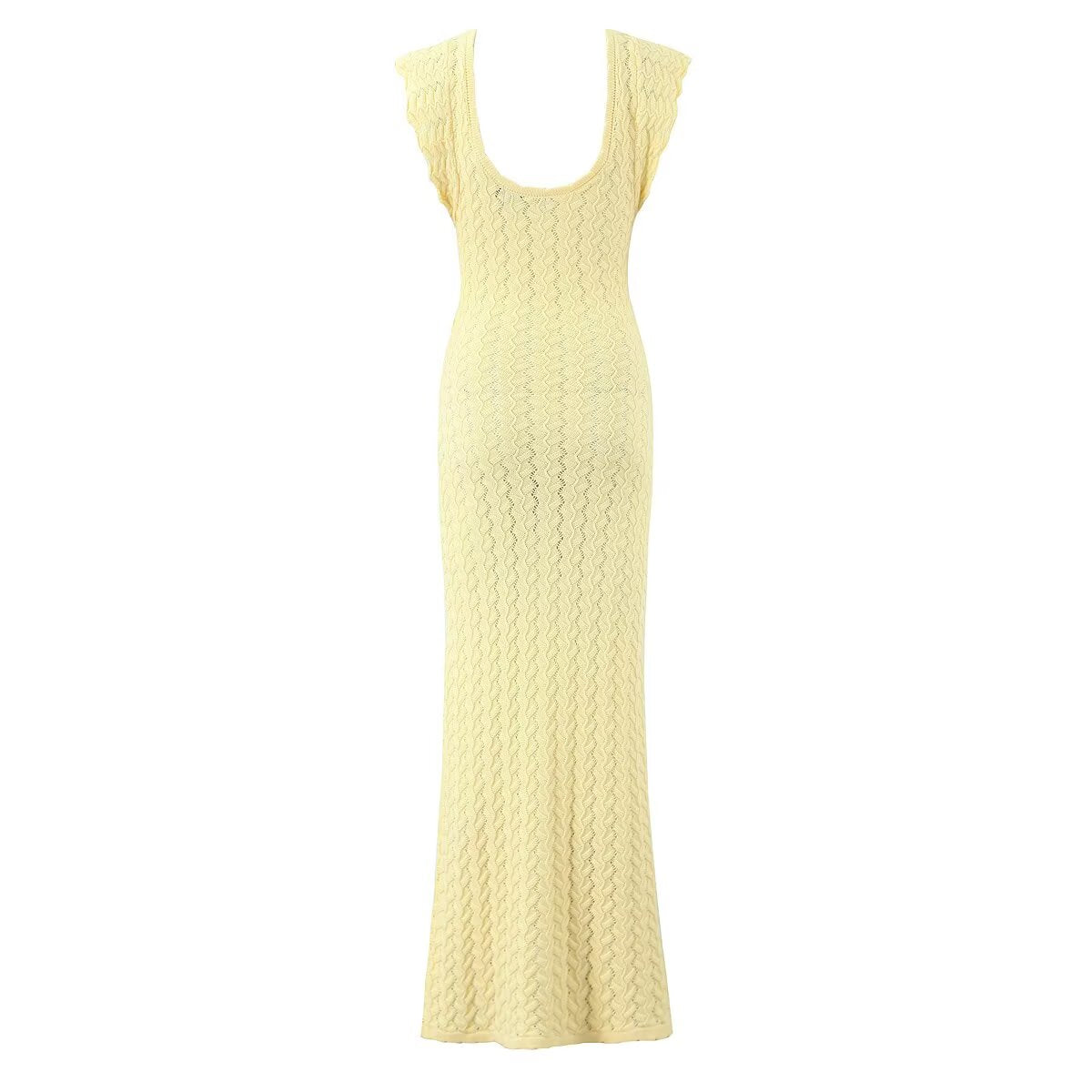 V neck Vintage Crocheted Knitted Dress Slimming Design Waist Tight Elegant Pure French Maxi Dress by Ragazza