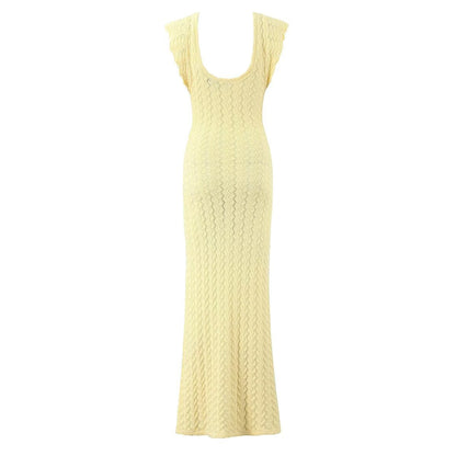 V neck Vintage Crocheted Knitted Dress Slimming Design Waist Tight Elegant Pure French Maxi Dress by Ragazza