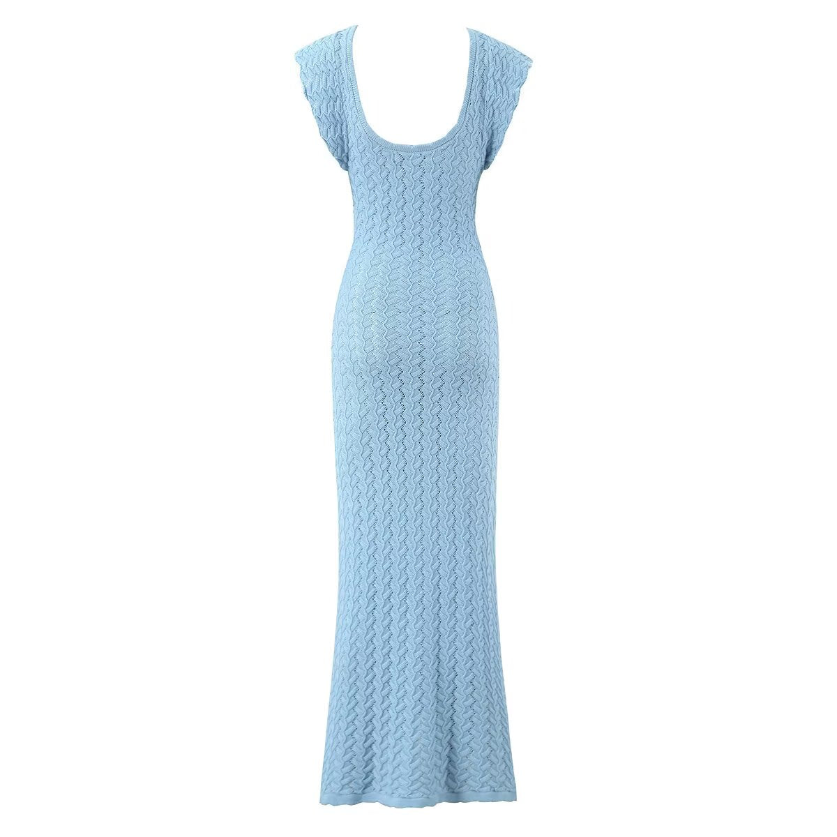 V neck Vintage Crocheted Knitted Dress Slimming Design Waist Tight Elegant Pure French Maxi Dress by Ragazza