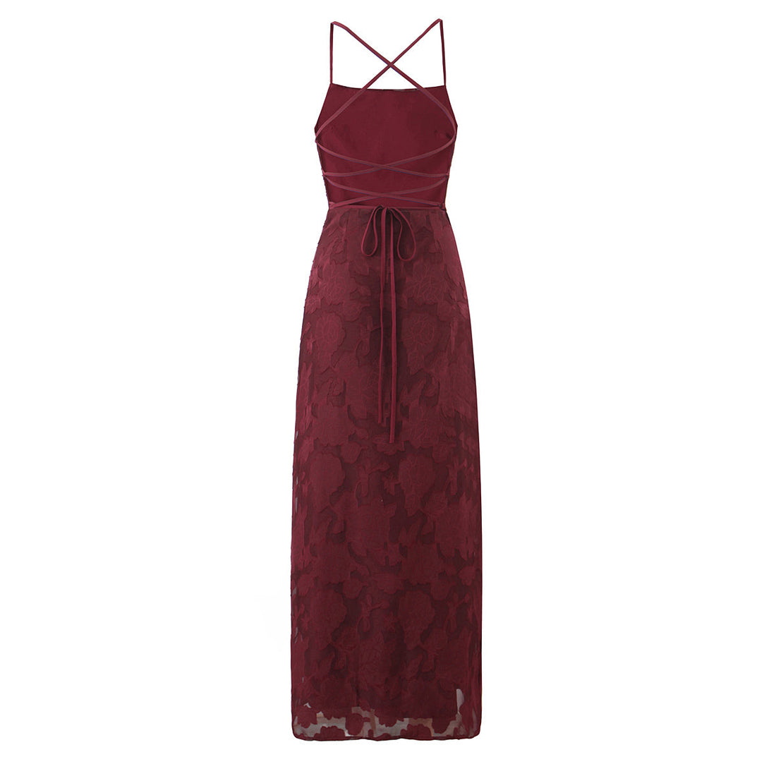 Off Shoulder Fitted Waist Backless Lace up Strap Dress Women Retro Elegant Jacquard French Maxi Dress by Ragazza