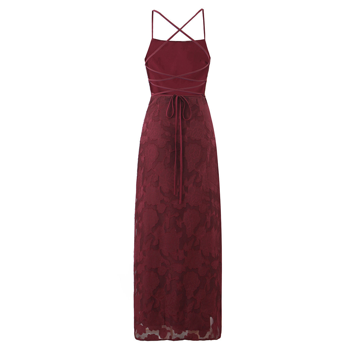 Off Shoulder Fitted Waist Backless Lace up Strap Dress Women Retro Elegant Jacquard French Maxi Dress by Ragazza