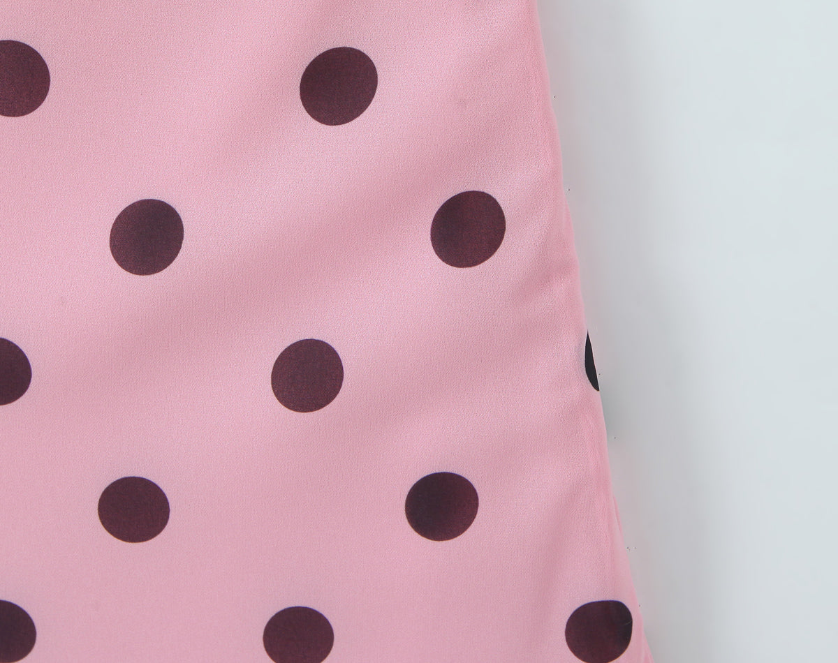 Gentle Elegant Pink Polka Dot Brace Dress Women Vintage Backless Lace up Design Tight Waist Maxi Dress by Ragazza