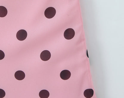 Gentle Elegant Pink Polka Dot Brace Dress Women Vintage Backless Lace up Design Tight Waist Maxi Dress by Ragazza
