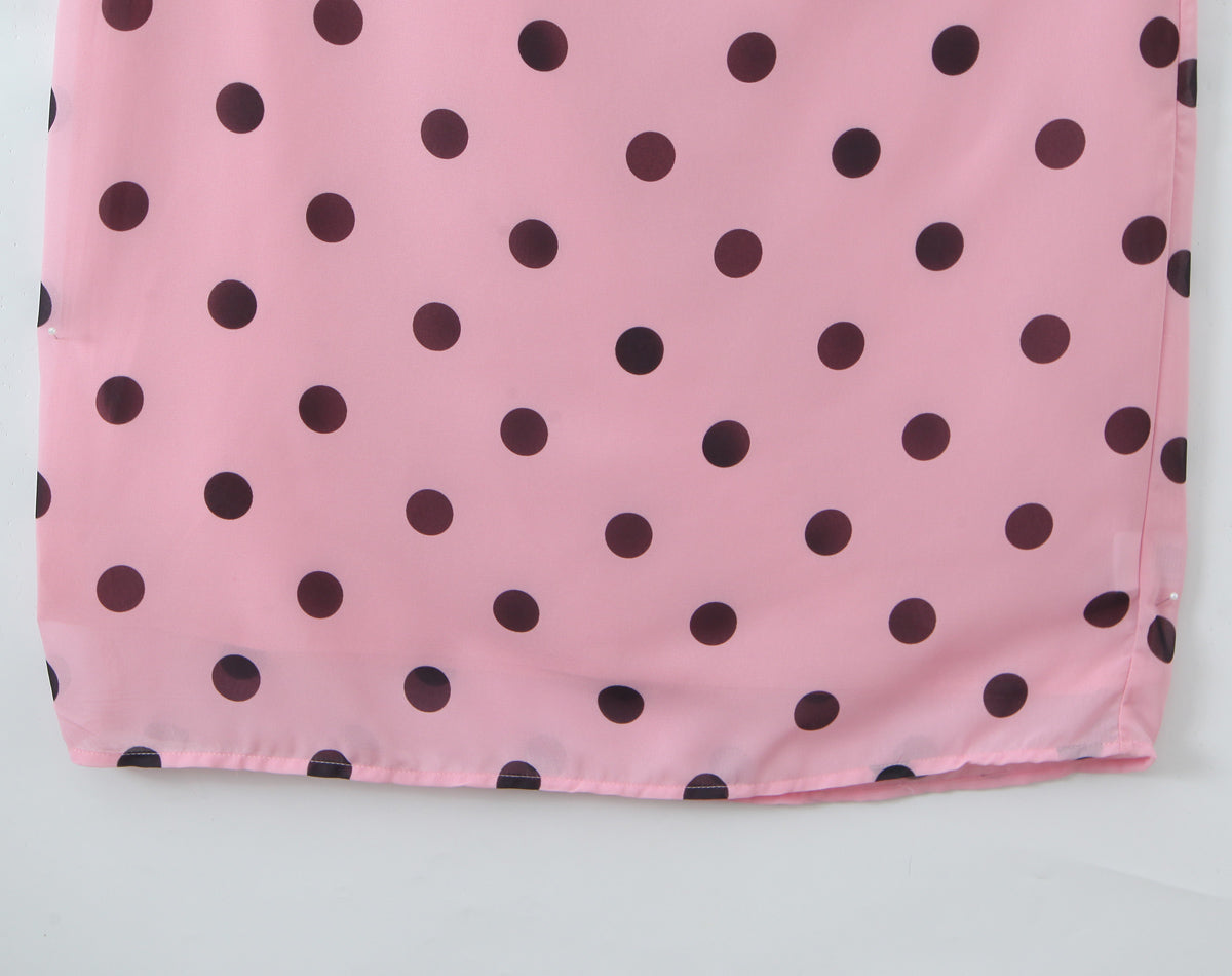 Gentle Elegant Pink Polka Dot Brace Dress Women Vintage Backless Lace up Design Tight Waist Maxi Dress by Ragazza