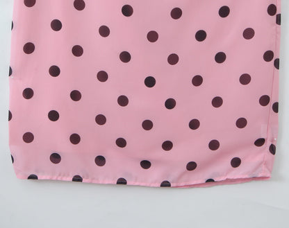 Gentle Elegant Pink Polka Dot Brace Dress Women Vintage Backless Lace up Design Tight Waist Maxi Dress by Ragazza