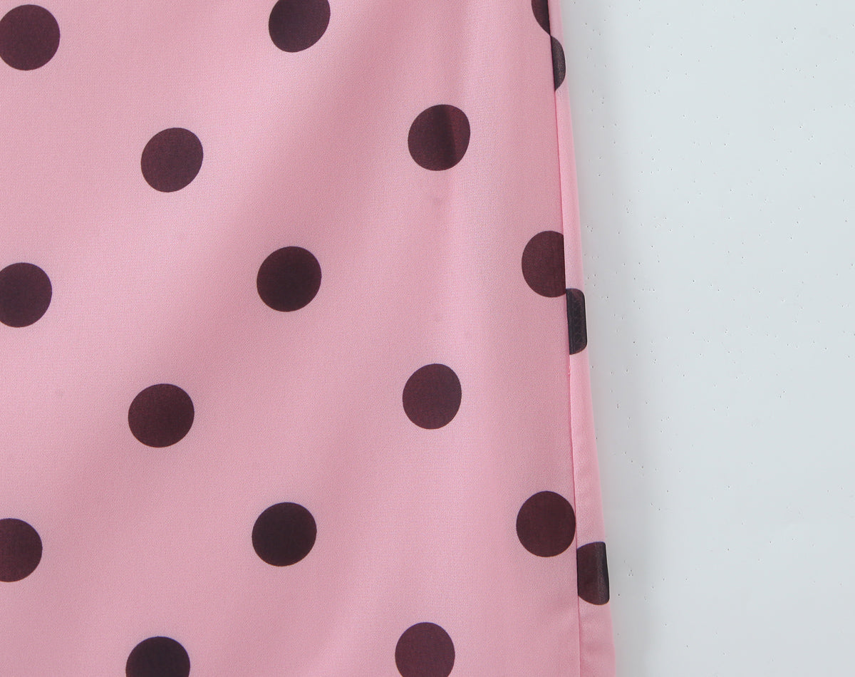 Gentle Elegant Pink Polka Dot Brace Dress Women Vintage Backless Lace up Design Tight Waist Maxi Dress by Ragazza
