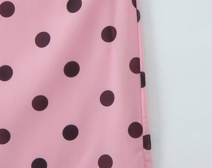 Gentle Elegant Pink Polka Dot Brace Dress Women Vintage Backless Lace up Design Tight Waist Maxi Dress by Ragazza