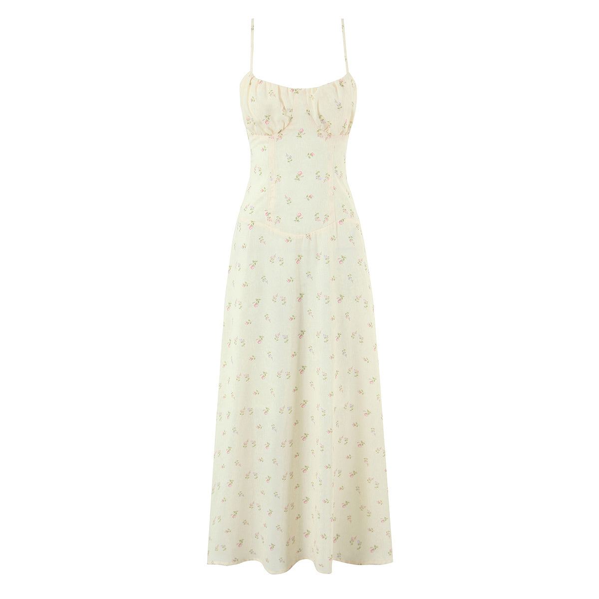 Women Clothing French Yellow Floral Drawstring Strap Dress Summer Sweet Slim Fit Vacation Beautiful Dress by Ragazza