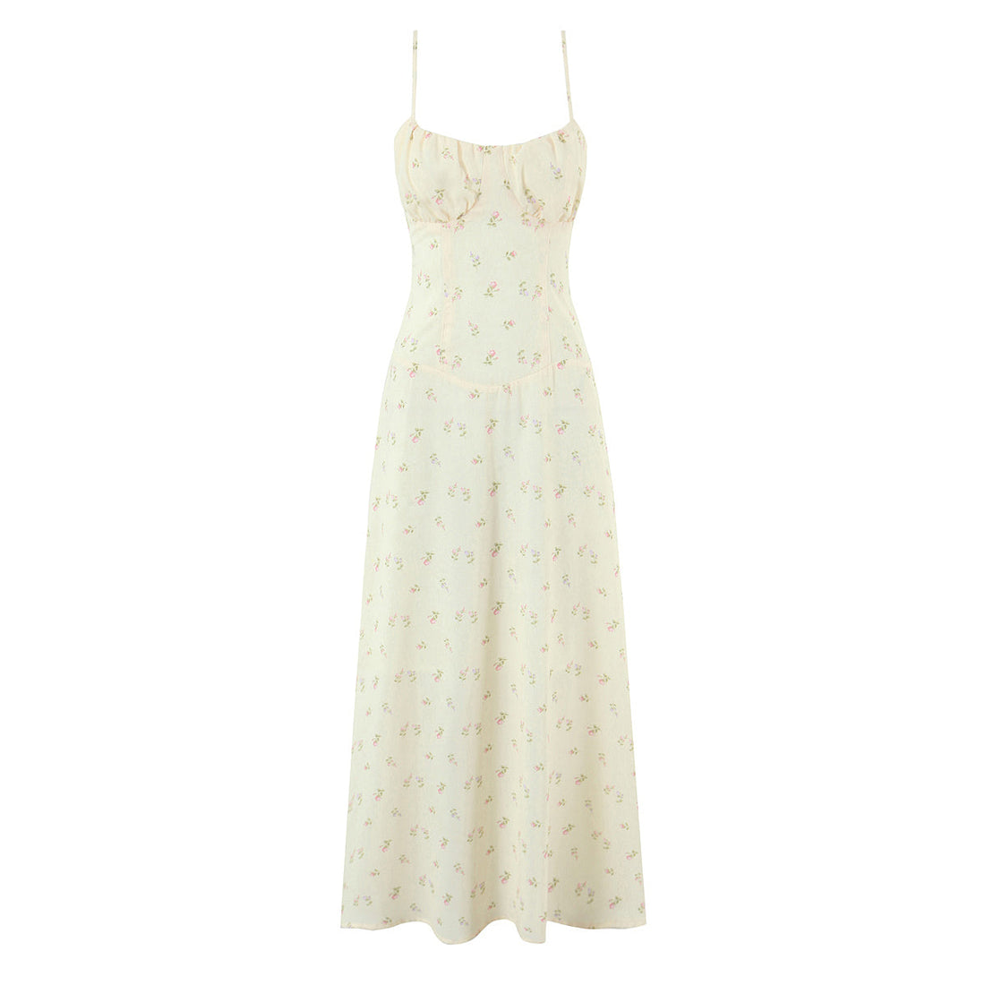 Women Clothing French Yellow Floral Drawstring Strap Dress Summer Sweet Slim Fit Vacation Beautiful Dress by Ragazza