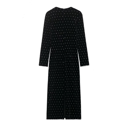 Women Clothing Autumn Bright Beaded Velvet Midi Dress by Ragazza