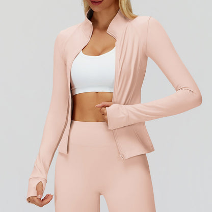 Autumn Winter Stand Collar Coat Zipper Windproof All Matching Warm Top Fitness Running Velvet Sport Coat by Ragazza
