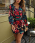 Autumn Winter All Match Printed Dress Deep V Plunge neck Long Sleeve Printed Tape Belt Dress by Ragazza