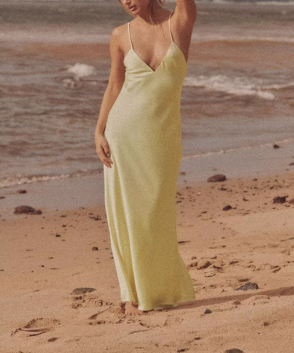 Autumn Silk Satin Texture Midi Skirt Dress by Ragazza