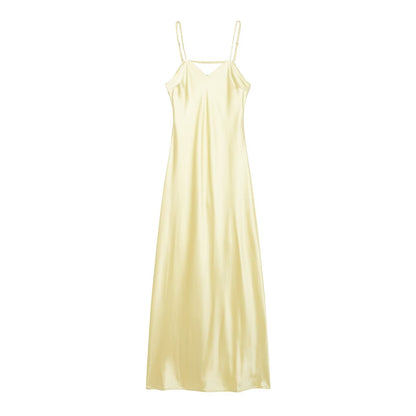 Autumn Silk Satin Texture Midi Skirt Dress by Ragazza