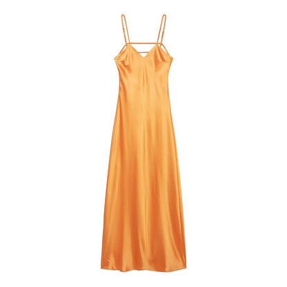 Autumn Silk Satin Texture Midi Skirt Dress by Ragazza